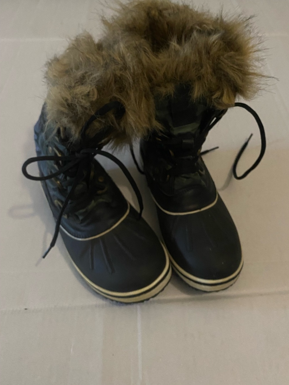 Globalwin Women’s Blue Camo Faux-Fur Winter Snow Boots Size 7